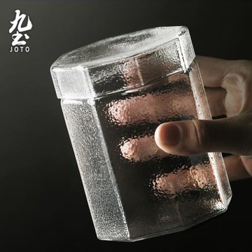 錘紋玻璃茶葉罐家用儲物罐小號儲存罐功夫茶具收納罐花茶普洱茶倉