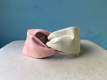 雙色髮帶 / 藕灰粉