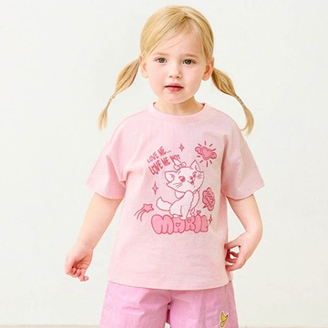 韓國 mollimelli - (聯名款)卡通貓咪愛意滿滿短袖上衣-粉