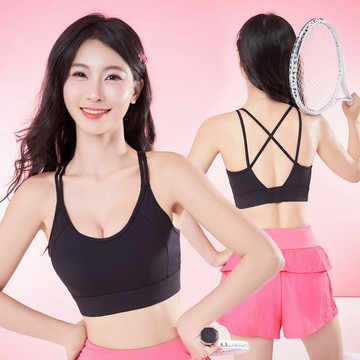 Bra top_自信感受-一體式包覆型交叉美背運動內衣(曜石黑)