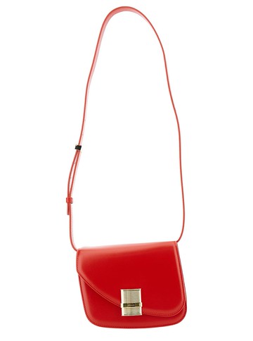 'Oyster' Red Asymmetric Crossbody Bag With Logo Detail In Leather Woman