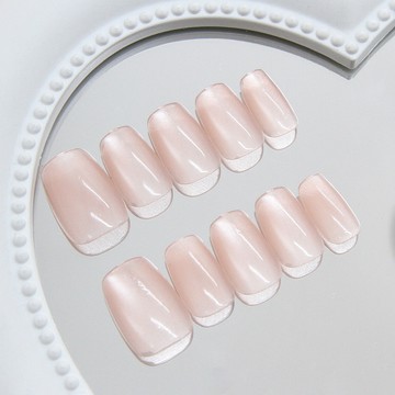 冰透裸粉 指甲貼片 月光貓眼 美甲貼片 甜美少女 假指甲 歐美ins風 可拆卸美甲片