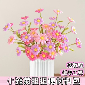 DIY花束🌷 小雛菊扭扭棒花束手作diy材料包全套編織幼兒園手作花禮物 毛根材料包 母親節禮物 交換禮物