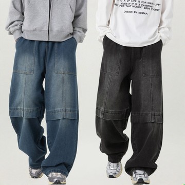 【美式男款】美式復古分割線條直筒牛仔長褲