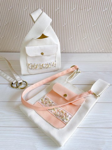 倉敷帆布 口袋 針織包 迷你托特包 印度刺繡緞帶 附肩背帶