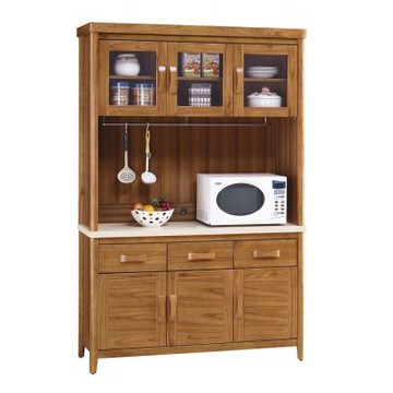 文創集 巴格4.2尺雲紋石面實木高餐櫃組合-127x43x196cm免組