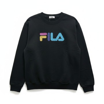 FILA 大學T 黑 彩色LOGO 圓領 長袖 上衣 男 1TEW7000BK