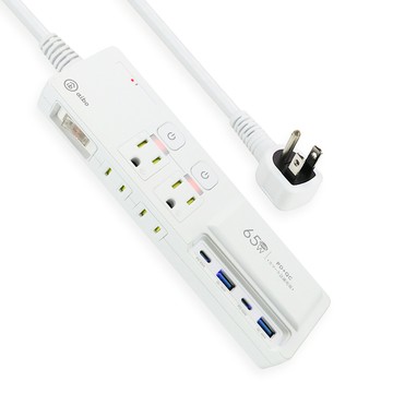 aibo GaN氮化鎵 3開4插 高溫斷電智慧 PD65W超閃充USB延長線(1.8米)