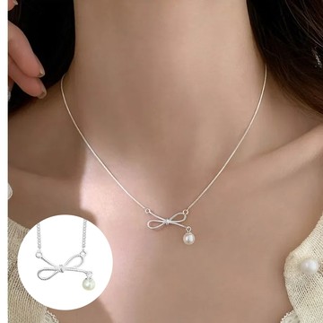 S925純銀蝴蝶結淡水珍珠鎖骨項鍊