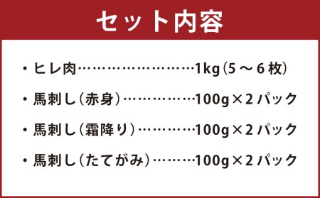 あか牛 ヒレ肉 800g(6枚前後) 馬刺し 300g 食べ比べ セット 計1.1kg