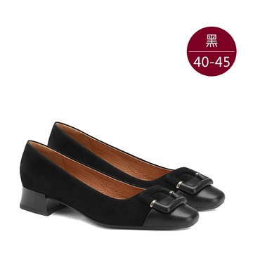 中大尺碼女鞋230217【GXCG22102】真麂皮方釦小方頭低跟鞋/尖頭鞋 40-45碼 172巷鞋舖(預購)黑