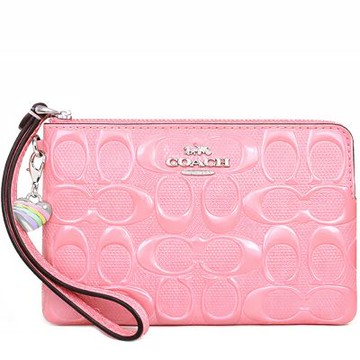 COACH 櫻花粉色皮革大C立體浮雕手拿包