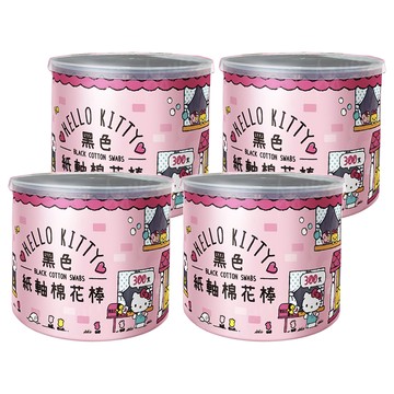 Aguchi 亞古奇 Hello Kitty 黑色紙軸棉花棒 300支  4罐