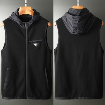 歐洲站秋冬裝新品連帽針織馬甲男士修身百搭坎肩歐貨潮牌拼接外套