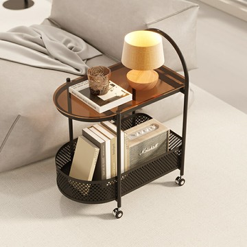 免運公司貨 開發票 可移動帶輪中古玻璃推車邊幾客廳奶油風沙發邊櫃網紅置物架小茶幾