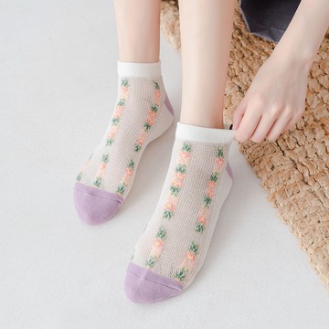 女襪 短襪女 薄款 透氣吸汗棉襪 韓版甜美 粉色ins 網眼鏤空襪