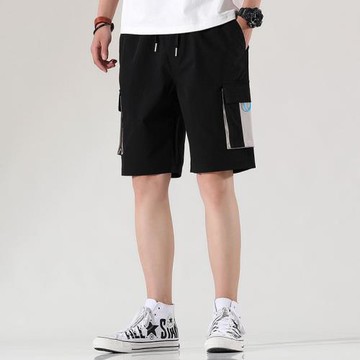 短褲夏季新款男士韓版松緊車標痞帥有型工裝休閑潮網紅同款五分褲