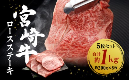宮崎牛 ロースステーキ 5枚セット 約200g×5枚 約1kg