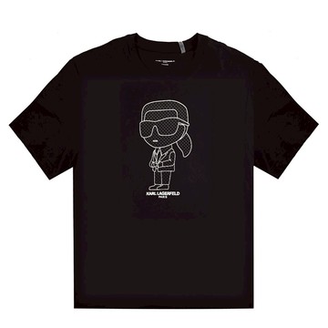 KARL LAGERFELD 卡爾 大點點線條Q版老佛爺圖案短T恤.黑