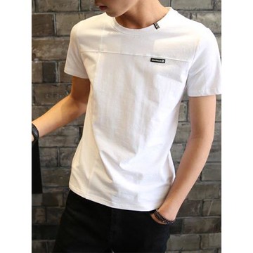 男士短袖t恤純棉修身潮牌夏季男裝上衣服冰絲半袖t體恤白色打底衫