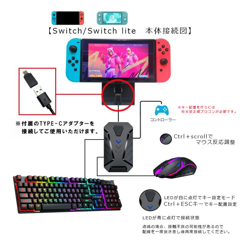 ゲーム4点セット+12インチ拡大鏡 キーボード マウス コンバーター