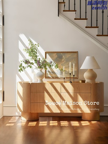 【中古風設計】實木餐邊櫃 儲物櫃 置物櫃 收納櫃 客廳櫃 落地櫃 復古胡桃木色 多格分區 靠牆家用 客廳餐廳儲物