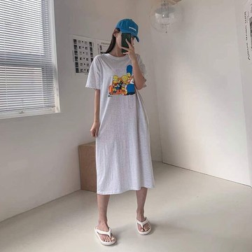 ANNAS 正韓 辛普森 一家人 短袖洋裝 長裙 長洋裝 懶人裙 潮流 休閒 韓國