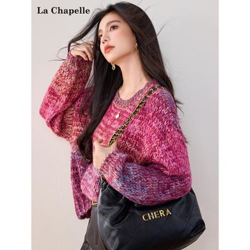 拉夏貝爾/La Chapelle秋季新款法式軟糯圓領針織衫長袖套頭上衣女