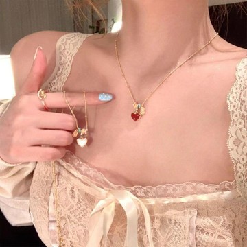 韓系精緻雙面滴油愛心項鍊女輕奢高級感鎖骨鏈小衆頸鍊配飾毛衣鏈