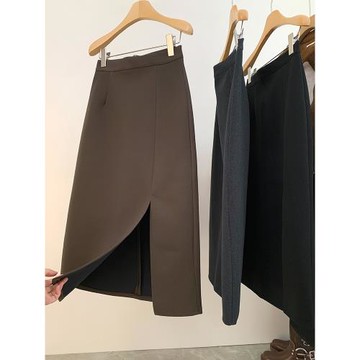 咖色毛呢半身裙女中長款秋季新款高腰顯瘦a字裙氣質百搭開叉半裙