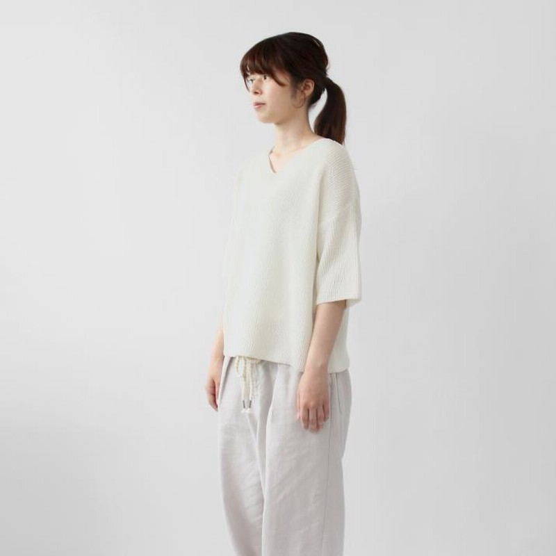 PRODIGAL リネン 片畦 プルオーバー レディース 日本製 半袖 ニット 夏 麻 サマーニット vネック 畦編み ゆったり フリーサイズ 洗える 五泉ニット プロディガル yafuu-store_pr-0146020