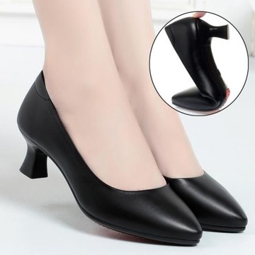 職業高跟鞋女細跟尖頭禮儀軟皮不累腳酒店工作鞋黑色空姐正裝單鞋