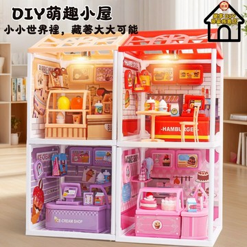 超級世界·萌趣小屋 Diy袖珍屋 微縮場景 創意手作小屋 diy益智 解壓玩具 拼裝模型 桌面擺飾 療愈小屋 生日禮物