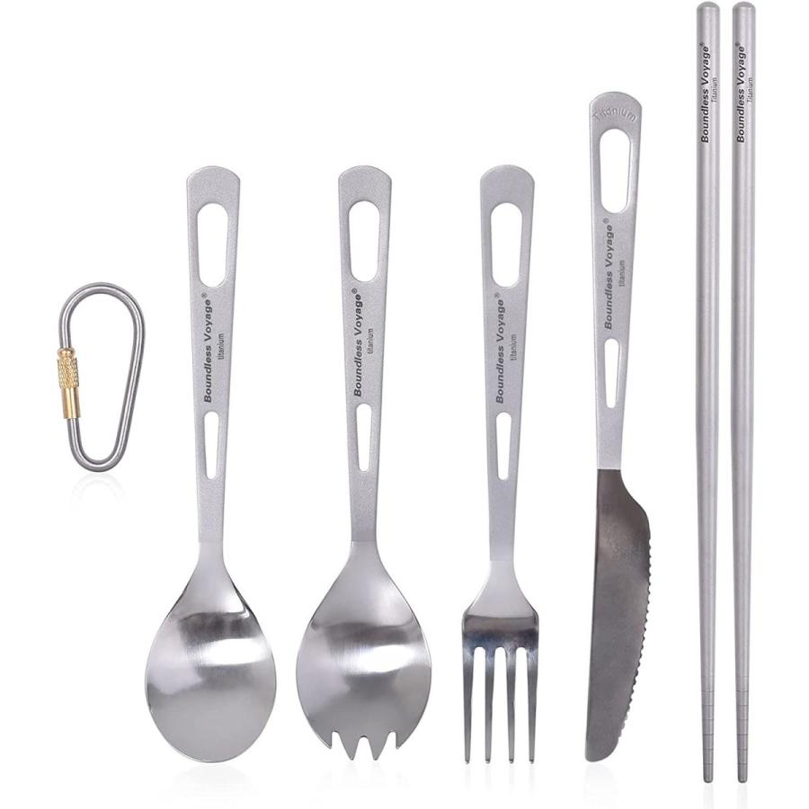 iBasingo 5-Piece Set Titanium Cutlery Set Camping Spork Chopsticks Spo
