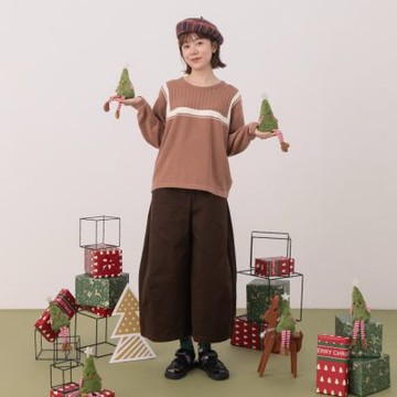 【MOSS CLUB】前中拉鍊斜邊剪接打褶寬褲 杏 咖