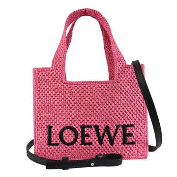 LOEWE Font 經典品牌LOGO兩用托特小號草編包.桃粉