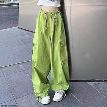 束腳工裝褲女夏季設計感口袋高腰直筒休閒褲子寬鬆顯瘦闊腿長褲潮