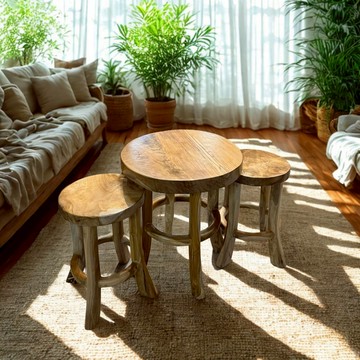 【自然屋精品】天然柚木圓形咖啡桌椅組 小型陽台桌椅 原木手工休閒小桌椅 原木柚木桌椅組 小型咖啡桌椅手工製 柚木陽台桌椅