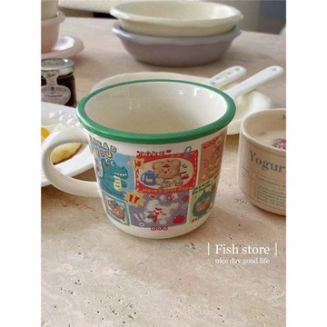 *Fish store*可愛涂鴉油畫風小熊陶瓷馬克杯水杯牛奶杯咖啡杯