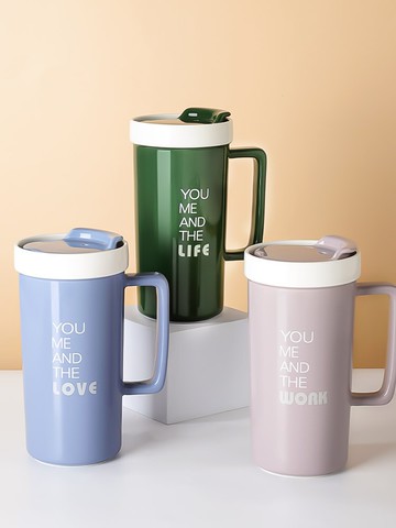 墨色陶瓷杯子大容量馬克杯帶蓋家用女生情侶水杯辦公室茶杯咖啡杯