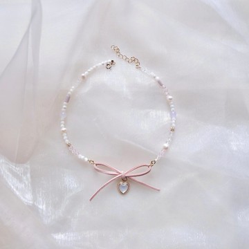 閃亮亮蝴蝶結愛心貝母水晶項鍊