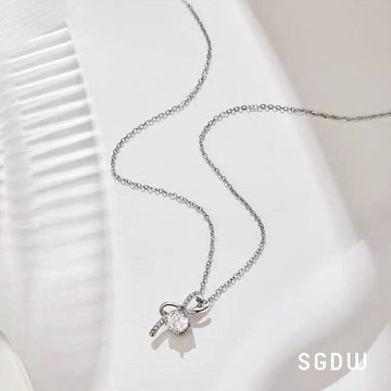 【SGDW】925銀 輕奢蝴蝶結精鑲鎖骨鍊 項鍊