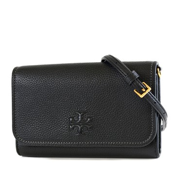 TORY BURCH THEA 浮雕LOGO荔枝紋斜背WOC包-黑色/附活動式證件零錢包