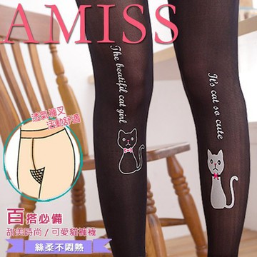 Amiss 英文貓兒童褲襪 貓咪褲襪 褲叉加工(2色) A409-1E