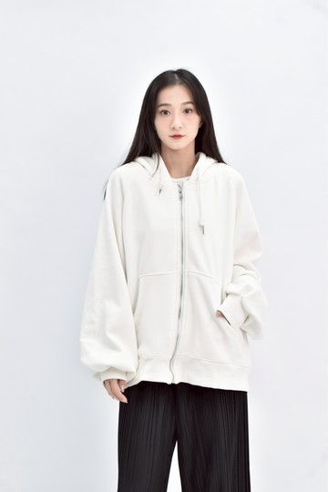 (2XL) anaobai ameicom 針織寬鬆連帽抽繩拉鍊黑色外套