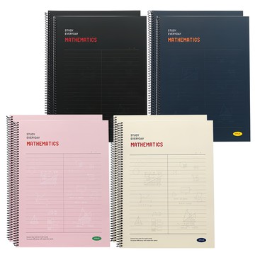 PINKFOOT 數學線圈筆記本 4件組 8mm行距 19x26cm  黑色+深藍色+象牙白色+粉色  2組