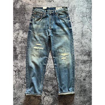 重磅高盎司美式復古割破補丁寬松直筒日系休閑寬松直筒牛仔褲男潮