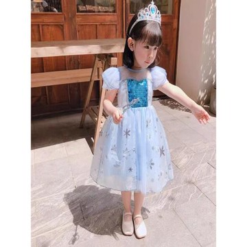 女童連衣裙2025夏裝新款冰雪奇緣愛莎公主裙女寶寶洋氣蓬蓬紗裙子