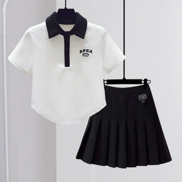 🔥女童夏裝2025新款女童學院風套裝polo衫短裙套裝