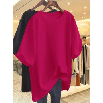 火龍果紅色短袖T恤女中長款2025年夏季新款韓版大碼寬松純棉上衣